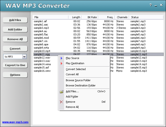 Screenshot of HooTech WAV MP3 Converter